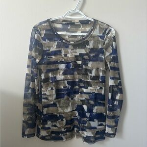 Abstract Pattern Long Sleeve Mesh Top